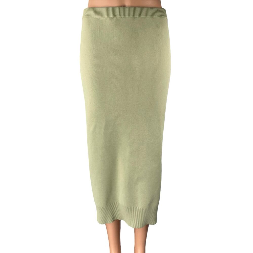 H&M Women's Green Ribbed Knit Slit High Waisted Sculpt Midi Pencil Skirt Size M